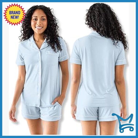 Large Maternity Nursing Pajama Set Short Sleeve Button Down Top with Pockets